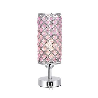 Crystal Table Lamp 3 Way Dimmable Touch Control USB-C USB-A Charging Ports Bedside Nightstand Light