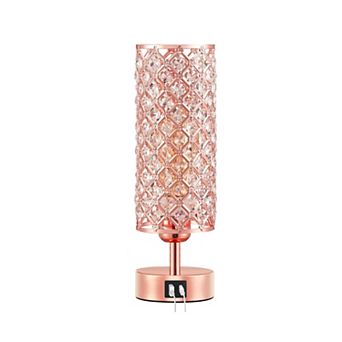Crystal Table Lamp 3 Way Dimmable Touch Control USB-C USB-A Charging Ports Bedside Nightstand Light
