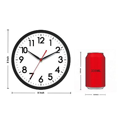 8 Inch Wall Clock Silent Non-Ticking Analog Classic for Home Office Bedroom Kitchen Bathroom School