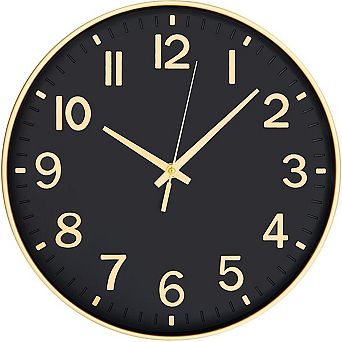 12 Inch Silent Wall Clock Non Ticking Quartz Modern Round 3D Numbers Battery Operated for Bedroom