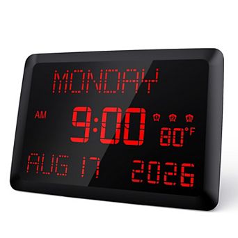 11.5" Large Digital Alarm Clock with Calendar Day Date Indoor Temperature 3 Alarms 2 USB Ports