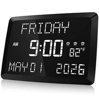 11.5" Large Digital Alarm Clock with Calendar Day Date Indoor Temperature 3 Alarms 2 USB Ports