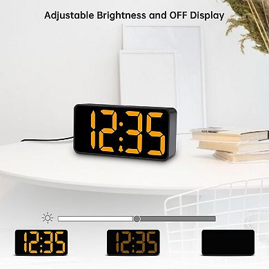 Digital Alarm Clock Large LED Display Brightness Dimmer Adjustable Volume USB Charging Port Bedside