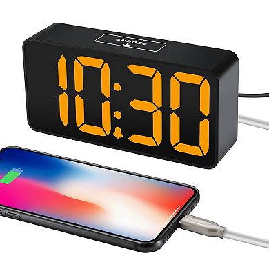 Digital Alarm Clock Large LED Display Brightness Dimmer Adjustable Volume USB Charging Port Bedside