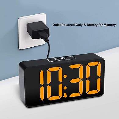 Digital Alarm Clock Large LED Display Brightness Dimmer Adjustable Volume USB Charging Port Bedside
