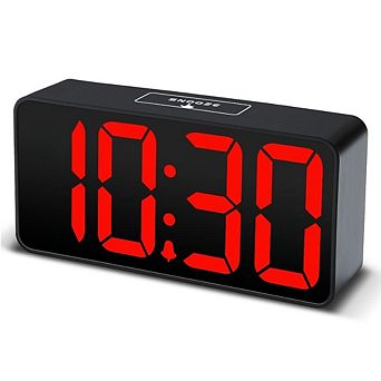 Digital Alarm Clock Large LED Display Brightness Dimmer Adjustable Volume USB Charging Port Bedside