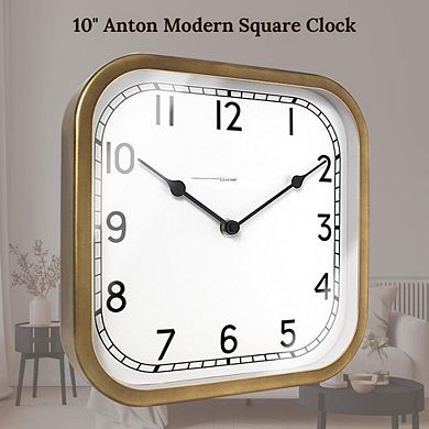 Anton Vintage Square Clock 10 Inch Silent No Ticking Wall Mantel Desk Tabletop Decor Antique
