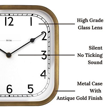 Anton Vintage Square Clock 10 Inch Silent No Ticking Wall Mantel Desk Tabletop Decor Antique