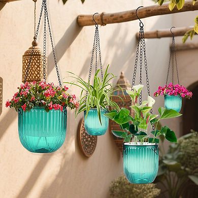 4 Pack Self Watering Hanging Planters Indoor Outdoor with Drainage Holes Lightweight Durable Plastic