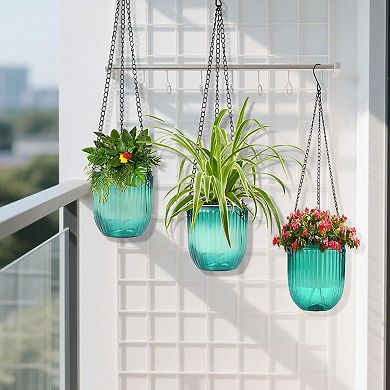 4 Pack Self Watering Hanging Planters Indoor Outdoor with Drainage Holes Lightweight Durable Plastic