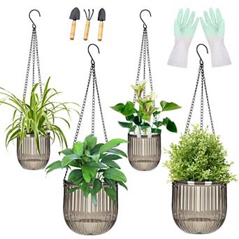 4 Pack Self Watering Hanging Planters Indoor Outdoor with Drainage Holes Lightweight Durable Plastic