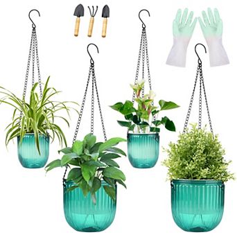 4 Pack Self Watering Hanging Planters Indoor Outdoor with Drainage Holes Lightweight Durable Plastic