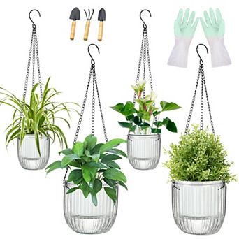 4 Pack Self Watering Hanging Planters Indoor Outdoor with Drainage Holes Lightweight Durable Plastic