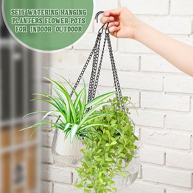 4 Self Watering Hanging Planters Indoor Outdoor Flower Pots 6.5" 4.5" Clear Plastic Baskets
