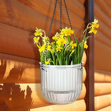 4 Self Watering Hanging Planters Indoor Outdoor Flower Pots 6.5" 4.5" Clear Plastic Baskets