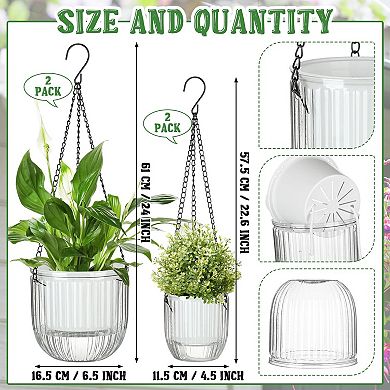 4 Self Watering Hanging Planters Indoor Outdoor Flower Pots 6.5" 4.5" Clear Plastic Baskets