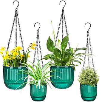 4 Self Watering Hanging Planters Indoor Outdoor Flower Pots 6.5" 4.5" Clear Plastic Baskets