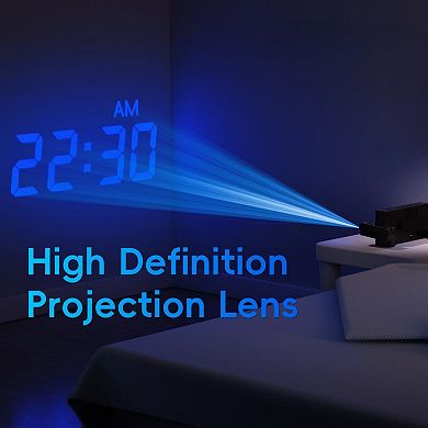 Digital Projection Alarm Clock 7" LED Display 180° Rotatable Projector 5-Level Dimmer Dual Alarms
