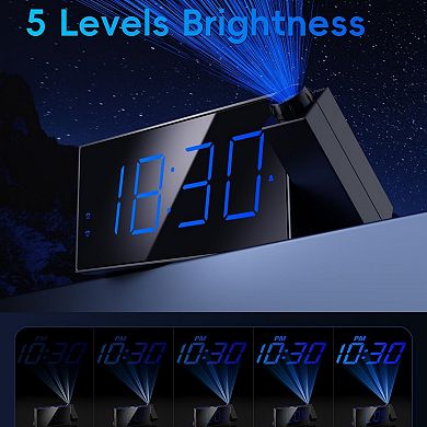 Digital Projection Alarm Clock 7" LED Display 180° Rotatable Projector 5-Level Dimmer Dual Alarms
