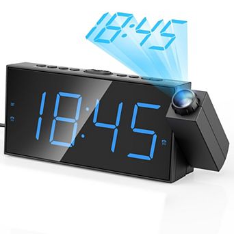 Digital Projection Alarm Clock 7" LED Display 180° Rotatable Projector 5-Level Dimmer Dual Alarms