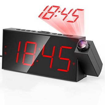 Digital Projection Alarm Clock 7" LED Display 180° Rotatable Projector 5-Level Dimmer Dual Alarms