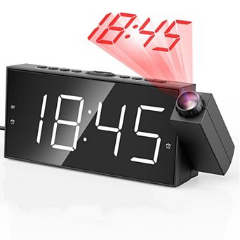 Digital Projection Alarm Clock 7" LED Display 180° Rotatable Projector 5-Level Dimmer Dual Alarms