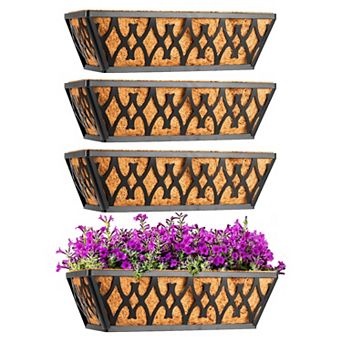 4 Pack Window Boxes Railing Planters with Coco Liners Hanging Flower Pots for Outdoor Garden