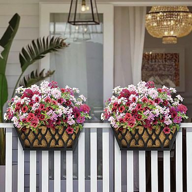 4 Pack Window Boxes Railing Planters with Coco Liners Hanging Flower Pots for Outdoor Garden