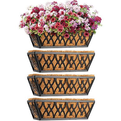 4 Pack Window Boxes Railing Planters with Coco Liners Hanging Flower Pots for Outdoor Garden