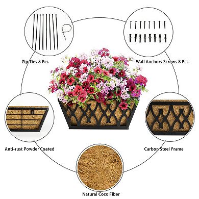 4 Pack Window Boxes Railing Planters with Coco Liners Hanging Flower Pots for Outdoor Garden