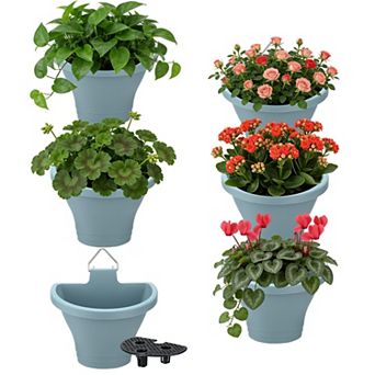 6 pc Vertical Hanging Planters Wall Plant Holder Indoor Outdoor Garden Fence Plastic Flower Pots