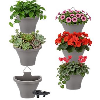 6 pc Vertical Hanging Planters Wall Plant Holder Indoor Outdoor Garden Fence Plastic Flower Pots