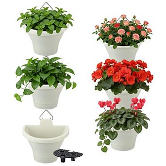 6 pc Vertical Hanging Planters Wall Plant Holder Indoor Outdoor Garden Fence Plastic Flower Pots