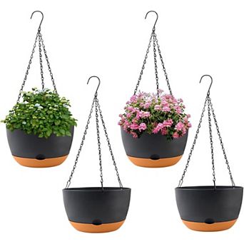 4 Pack 8 Inch Self-Watering Hanging Planters with Drainage Holes and Chain for Indoor Outdoor Plants