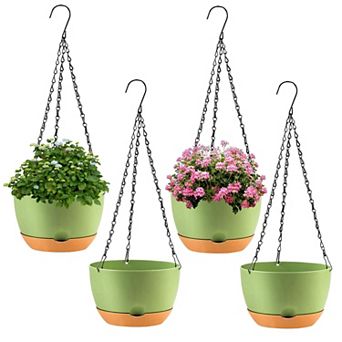 4 Pack 8 Inch Self-Watering Hanging Planters with Drainage Holes and Chain for Indoor Outdoor Plants