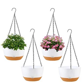 4 Pack 8 Inch Self-Watering Hanging Planters with Drainage Holes and Chain for Indoor Outdoor Plants