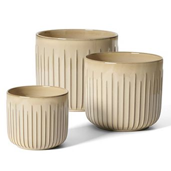 Ceramic Plant Pots 8.3/7/5.7 Inch Set of 3 Reactive Glaze Fluted Planters with Drainage Holes Indoor