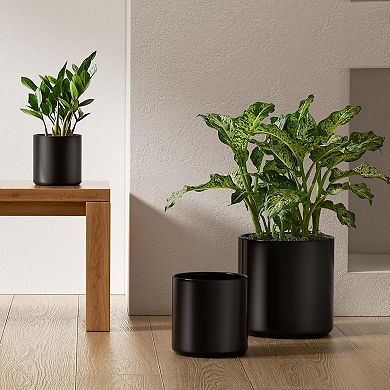 Ceramic Plant Pots 10/8/6 Inch Set of 3 Indoor Planters with Drainage Hole Silicone Plug Mesh Pad