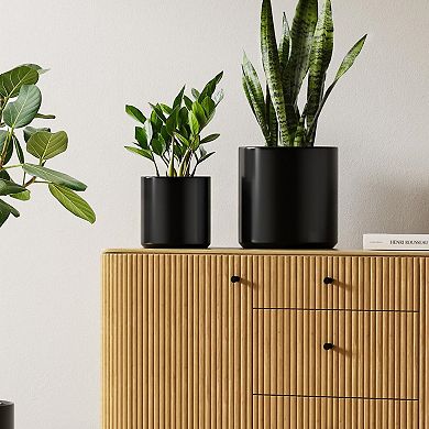 Ceramic Plant Pots 10/8/6 Inch Set of 3 Indoor Planters with Drainage Hole Silicone Plug Mesh Pad