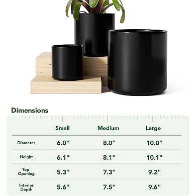 Ceramic Plant Pots 10/8/6 Inch Set of 3 Indoor Planters with Drainage Hole Silicone Plug Mesh Pad