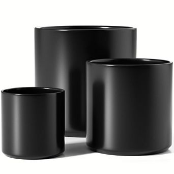 Ceramic Plant Pots 10/8/6 Inch Set of 3 Indoor Planters with Drainage Hole Silicone Plug Mesh Pad
