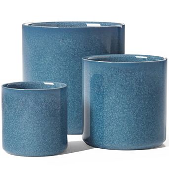 Ceramic Plant Pots 10/8/6 Inch Set of 3 Indoor Planters with Drainage Hole Silicone Plug Mesh Pad