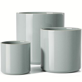 Ceramic Plant Pots 10/8/6 Inch Set of 3 Indoor Planters with Drainage Hole Silicone Plug Mesh Pad