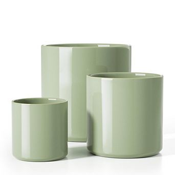 Ceramic Plant Pots 10/8/6 Inch Set of 3 Indoor Planters with Drainage Hole Silicone Plug Mesh Pad