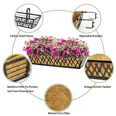 2 Pack 24 Inch Window Box Planters Railing Hanging Flower Baskets with Adjustable Brackets Coco Line