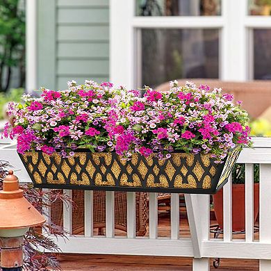 2 Pack 24 Inch Window Box Planters Railing Hanging Flower Baskets with Adjustable Brackets Coco Line