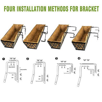 2 Pack 24 Inch Window Box Planters Railing Hanging Flower Baskets with Adjustable Brackets Coco Line