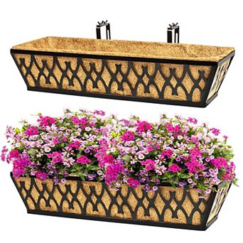 2 Pack 24 Inch Window Box Planters Railing Hanging Flower Baskets with Adjustable Brackets Coco Line