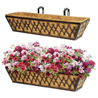2 Pack 24 Inch Window Box Planters Railing Hanging Flower Baskets with Adjustable Brackets Coco Line