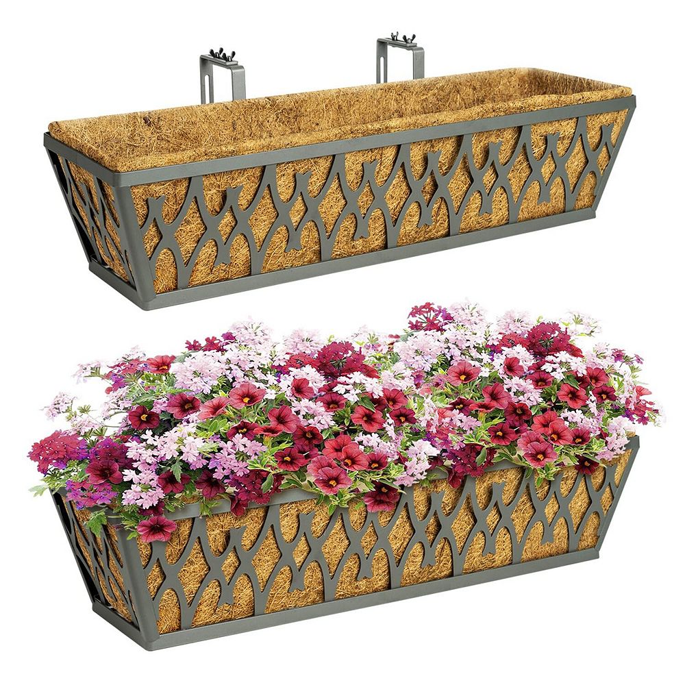 2 Pack 24 Inch Window Box Planters Railing Hanging Flower Baskets with ...